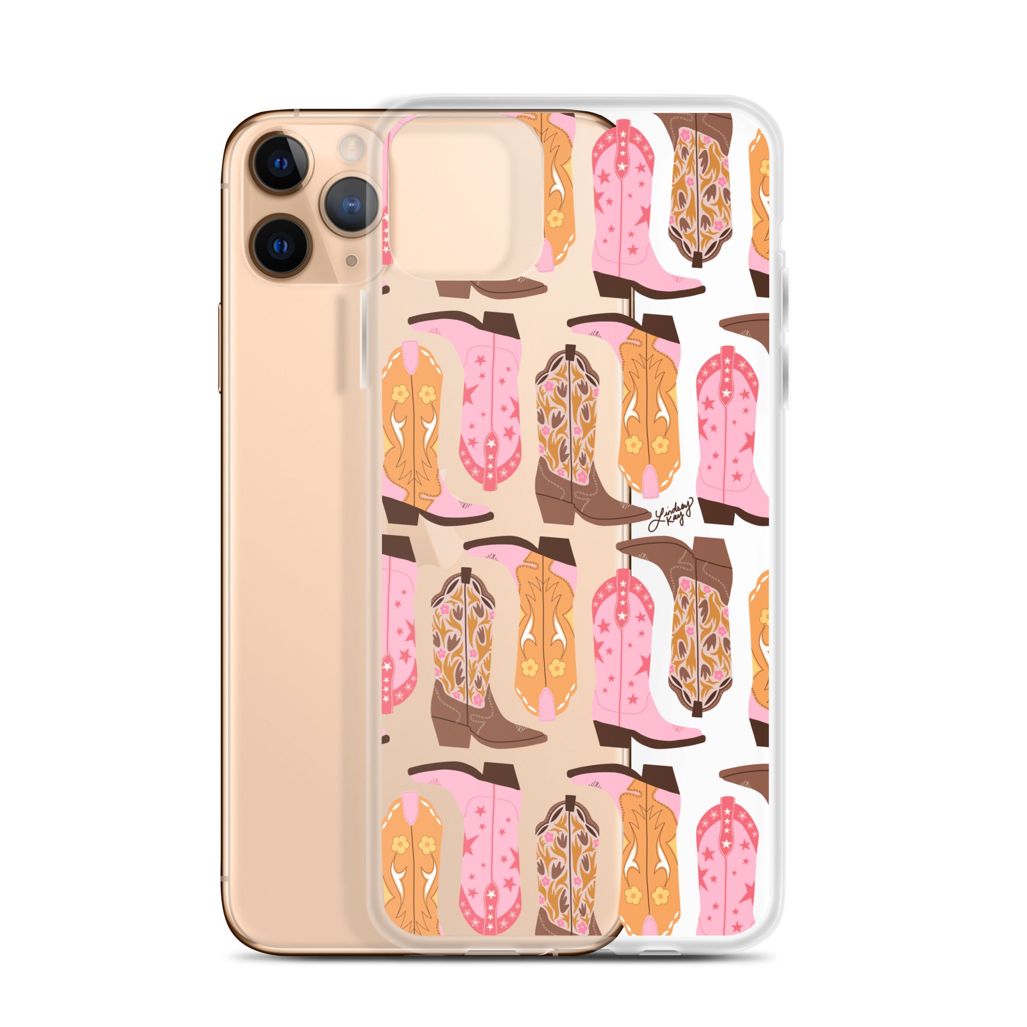 Pink and Orange Cowgirl Boots Illustration - Clear Case for iPhone®